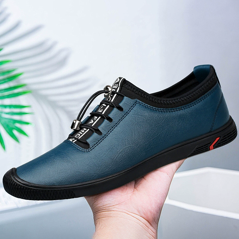 91235 мужская повседневная обувь на плоской подошве, спортивная обувь, Весенняя универсальная Удобная чисто черная обувь для вождения из воловьей кожи с низким верхом