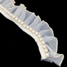 白色欧根纱仿珍珠缩褶花边褶皱黑色服帽子边 裙子装饰袖口边