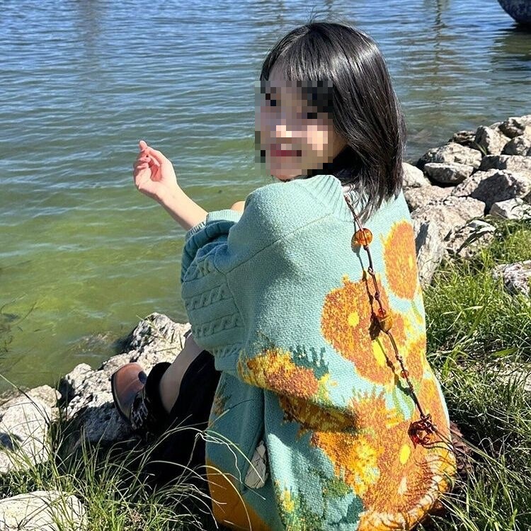 Van Gogh Series Brilliant and Obsessive Spring and Autumn New Retro Lazy Style Sweater Cardigan Jacket Women's Loose