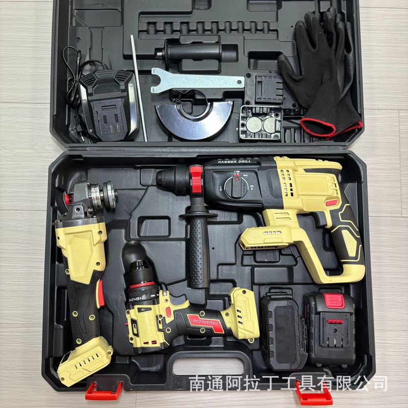 外贸跨境浅黄白色锂电无刷电动工具3件4件套100MM125MM角磨机可选|undefined