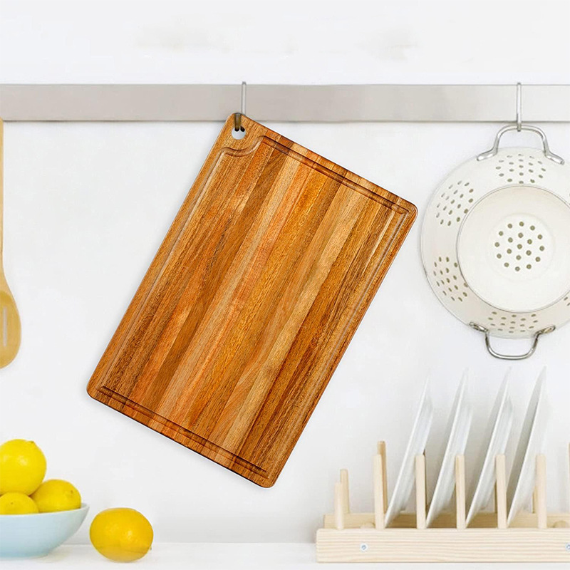 Tablero de cortar de madera de Acacia Tablero de cortar de madera maciza Tablero de cortar de madera doméstico Tablero de cortar Pan Tabla de cortar de separación cruda y cocida de doble cara