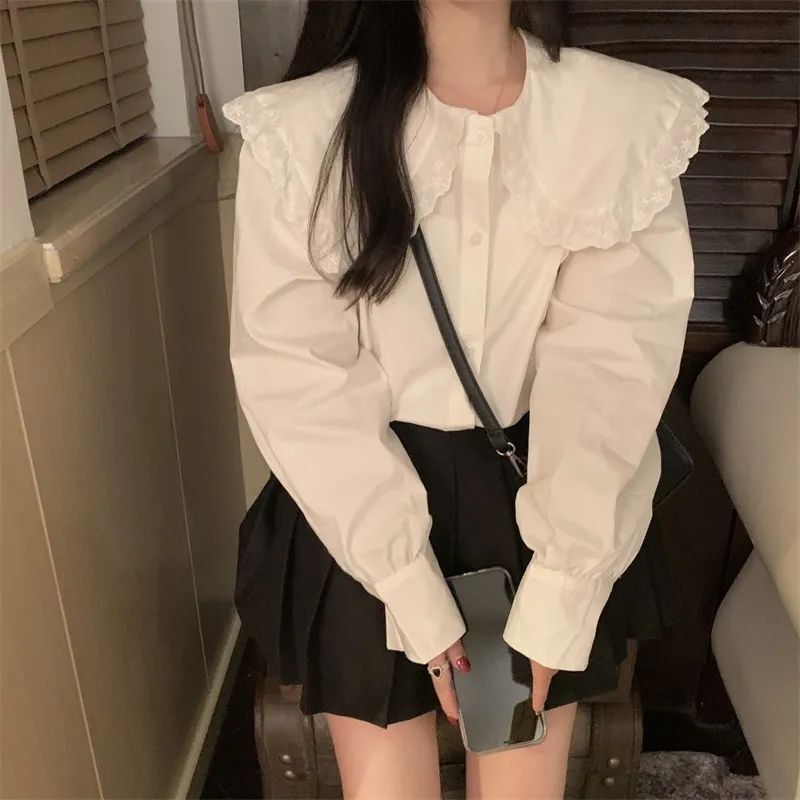 Doll Collar Shirt for Women, French Lace Collar, White Blouse, Spring 2026 New Design, Unique and Chic Top Doll Collar Shirt for Women, French Lace Collar, White Blouse, Spring 2026 New Design, Unique and Chic Top