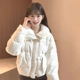 波点灯芯绒棉服女2025年冬季新款韩系加厚学院风棉袄短款棉衣外套