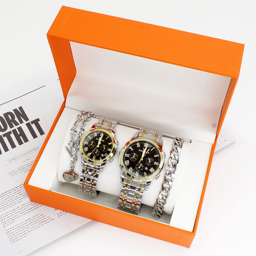 couple wristwatch Titanium steel bracelet box men's watch women's