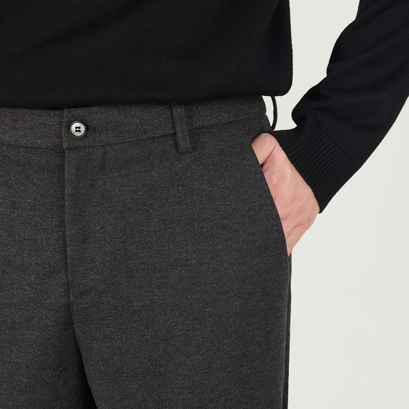 Pantalones largos engrosados de terciopelo para hombres, pantalones de traje de nueve puntos cálidos de otoño e invierno para hombres, pantalones de lana casuales de negocios para hombres