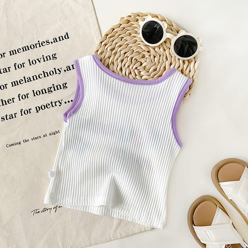  Girls New Summer Children's Korean Style Sleeveless T-shirt Baby Girl Embroidered Elastic Vest 0029