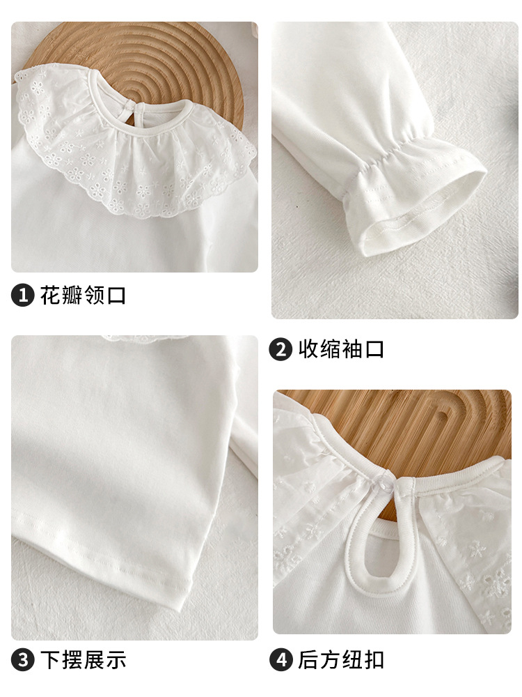 Ins bebé camisa de fondo princesa primavera y otoño top mujer bebé primavera blanco todo fósforo cuello de hoja de loto camiseta de manga larga para niña