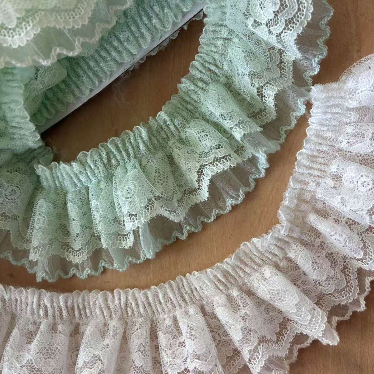 自制小清新三层苹果绿 雪纺狗牙蕾丝花边 皱折衣服DIY辅料材料4.5