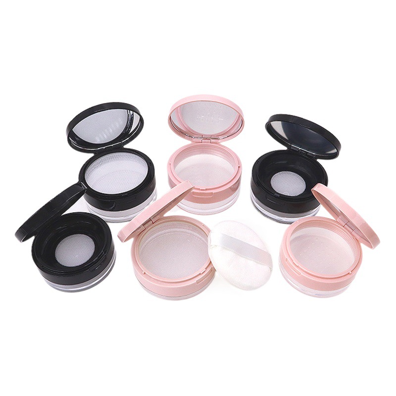 FUENTE Fábrica nuevo mini flip superficie brillante tamaño elástico neto caja de polvo suelto en stock material de embalaje caja de polvo de muestra de maquillaje