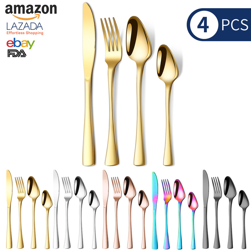 Cross-Border 410 Stainless Steel Fish Tail Cutlery in Stock for Hotels and Western Restaurants, Steak Knife, Fork, Dessert Spoon 4-Piece Set Wholesale Cross-Border 410 Stainless Steel Fish Tail Cutlery in Stock for Hotels and Western Restaurants, Steak Knife, Fork, Dessert Spoon 4-Piece Set Wholesale