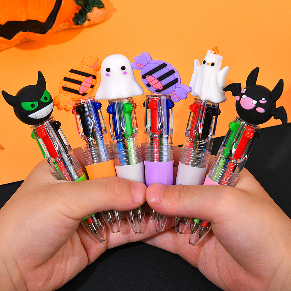 Ventas transfronterizas calientes de Halloween bolígrafo de cuatro colores mini serie de dibujos animados lindos bolígrafo de color para estudiantes papelería bolígrafo de regalo