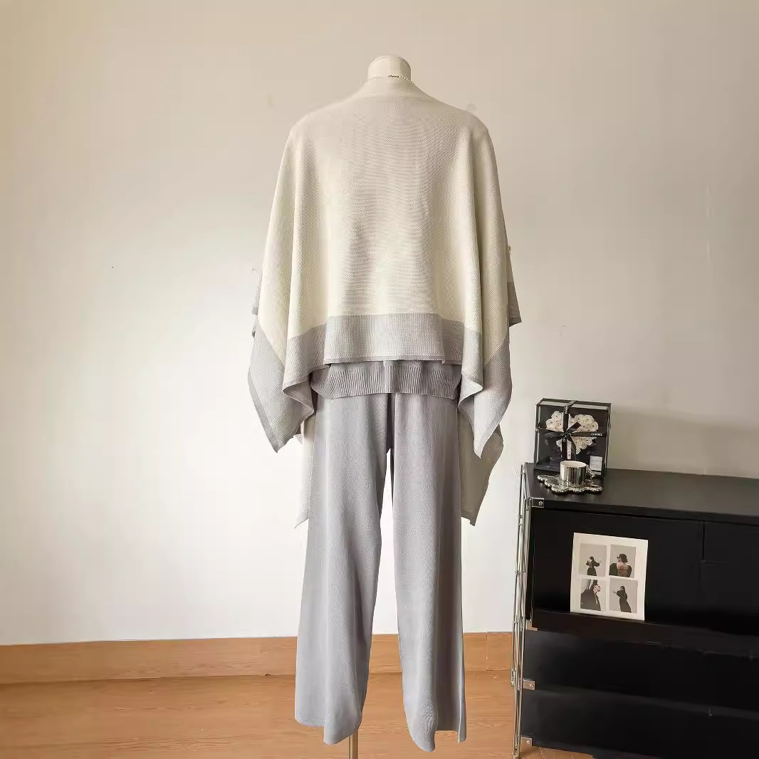 국경 간 유럽과 미국의 목도리 니트 가을과 겨울 스웨터 느슨한 넓은 다리 바지 3 피스 패션 캐주얼 재킷 니트 세트