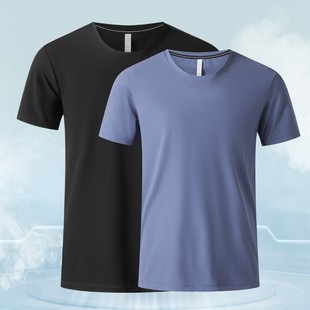Summer New Cotton-Feel Ice Silk T-Shirt Sweat-Absorbent Quick-Drying Pure Color Short-Sleeved Men's Printed Logo Fitness Sports Top