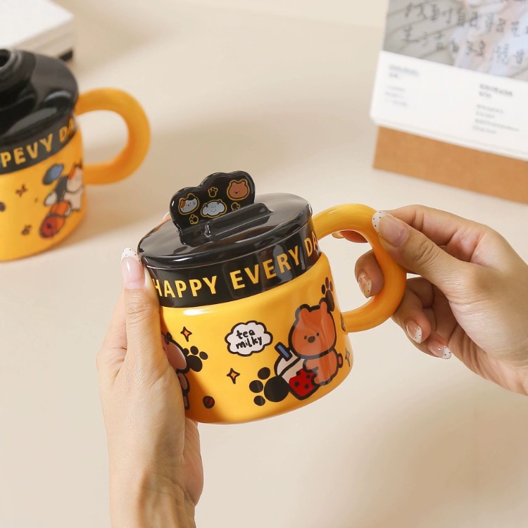 Graffiti de dibujos animados taza de cerámica con soporte de teléfono celular taza de desayuno de oficina de chicas taza de regalo de cumpleaños taza de agua