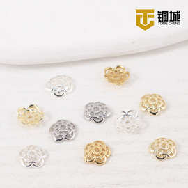 梅花隔片diy饰品配件串珠珍珠花托铜镀真金珠宝手工材料手串散珠