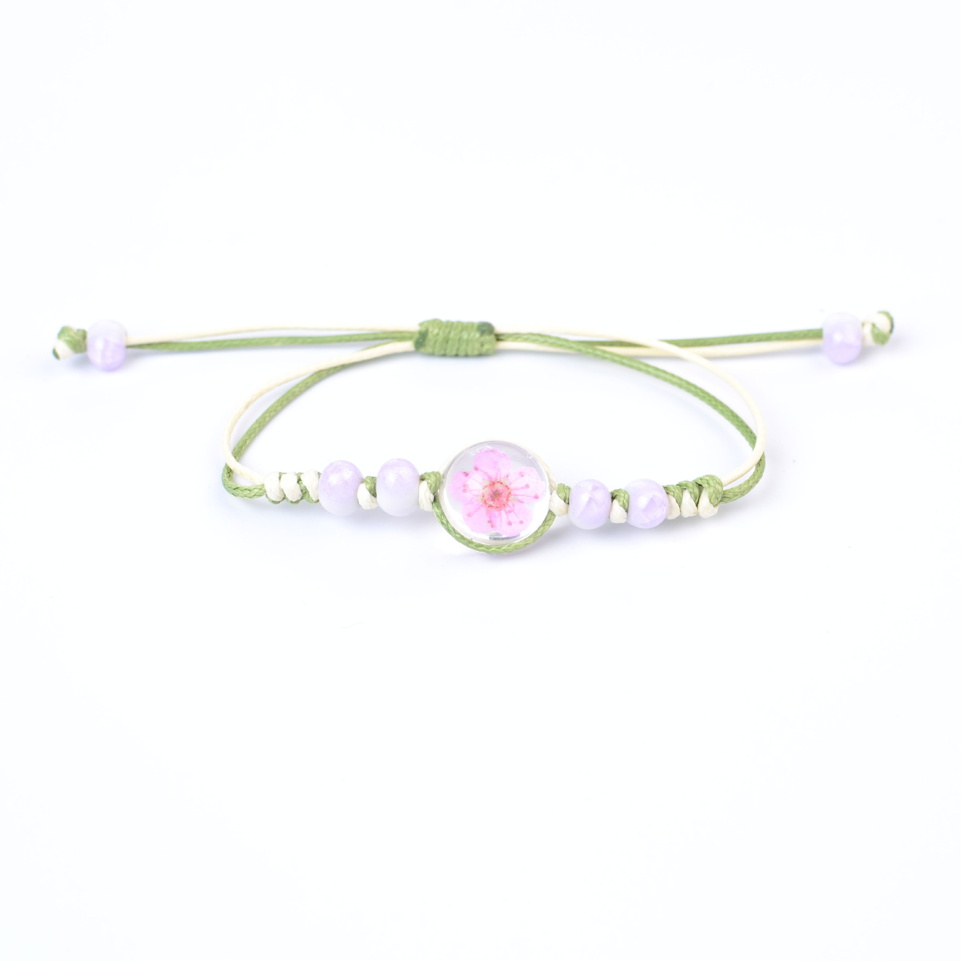Woven white bracelet handmade, glass sample
