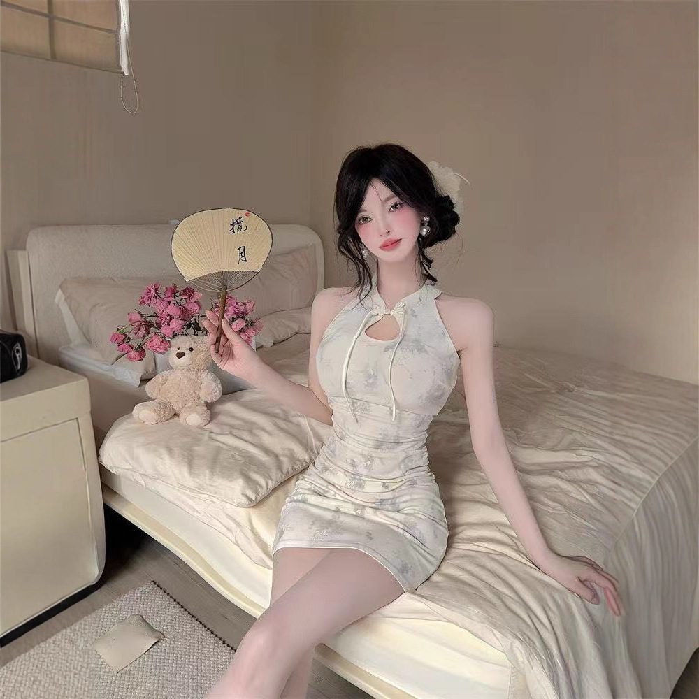 Summer Chinese Style New Improved Cheongsam Short Retro Dress Waist-Cinching mm Elegant Female Anchor Slimming Trendy