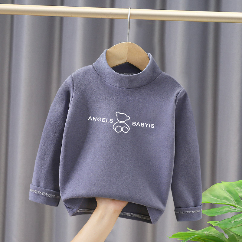 Niños y niñas, niños de mediana edad, camisas de base de lana, otoño y invierno, nuevas camisas calientes de manga larga de cuello medio alto