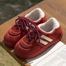 新款韩版条纹全包跟棉鞋女秋冬季家用加绒保暖防滑月子鞋外穿棉鞋