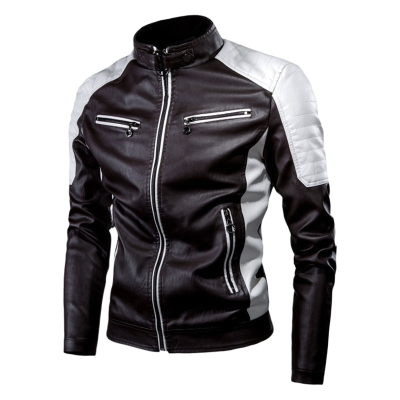 Chaqueta de cuero de comercio exterior transfronterizo con cuello alto PU cuero motocicleta chaqueta de primavera y otoño delgada chaqueta de cuero casual para hombres ebay