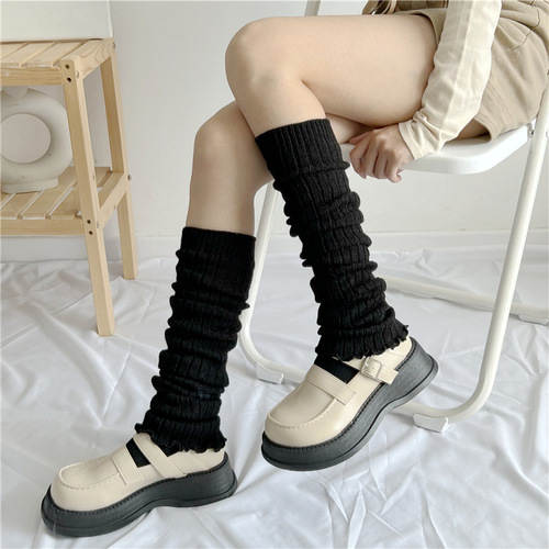 Japanese Lolita wide-leg socks set, women's winter puffy socks, white lace leg coverings, long tube flared calf-length socks