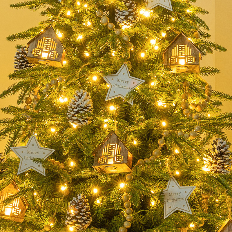 Decoración navideña para el hogar, adornos artificiales, paquete de decoración navideña con luces, modelo grande nuevo 2024