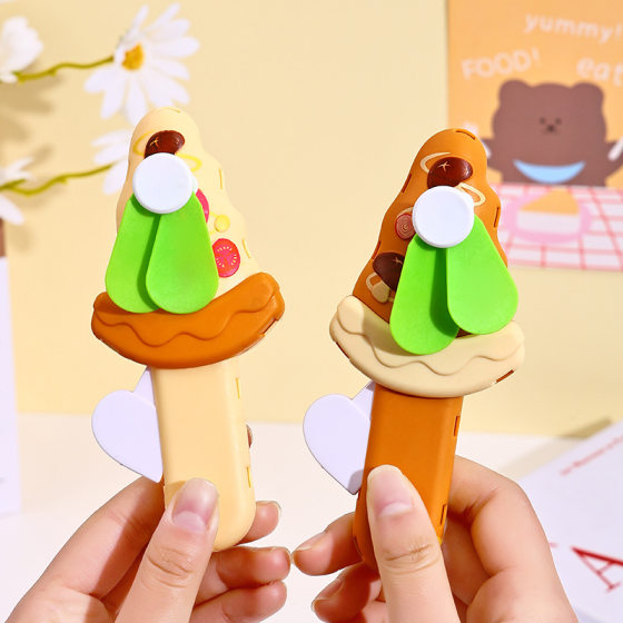Summer pizza hand pressure small fan children hand-held fan gourmet cute small toy stall gift fan wholesale