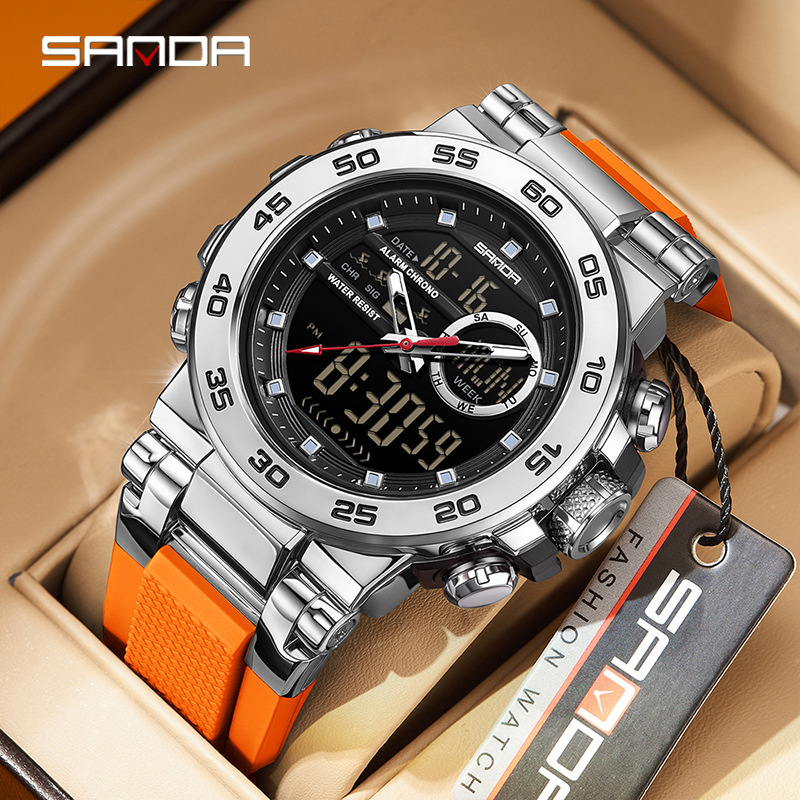 Reloj de pulsera de doble movimiento Sanda 3 reloj de despertador multifuncional impermeable nocturna para hombres