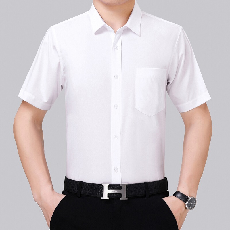 Counter Texture Mulberry Silk Short-sleeved Shirt Men's Business Professional Dress Middle-aged Men's Silk Iron-free Pure White Shirt