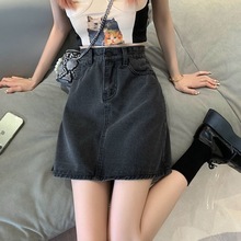 黑灰牛仔半身裙女夏季2025新款小个子高腰薄款a字裙包臀短裙ins潮