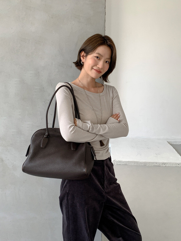 木兰氛围感天丝长袖T恤女2025十三行秋新款不对称领针织上衣56375|undefined