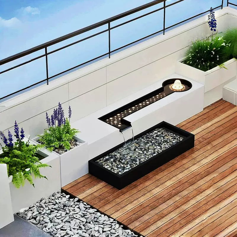 定制户外不锈钢喷泉流水花箱摆件庭院金属涌泉水景花箱室外水景池