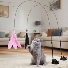 吸盤猫面白いスティック、延長ワイヤー交換用羽猫おもちゃ、自己楽しみと退屈解消、取り外し可能な手持ちロッド猫おもちゃ
