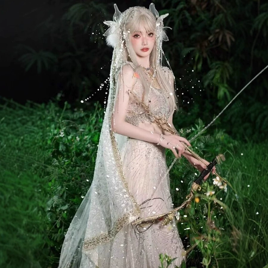 Новый стильный экзотический костюм принцессы лесного эльфа Сичуаньбань для фотосессий, индивидуальных портретов, туристической фотографии и художественных фотографий.