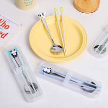 水晶兔熊猫餐具套装304不锈钢勺合金筷套装静音款便携餐具二件套