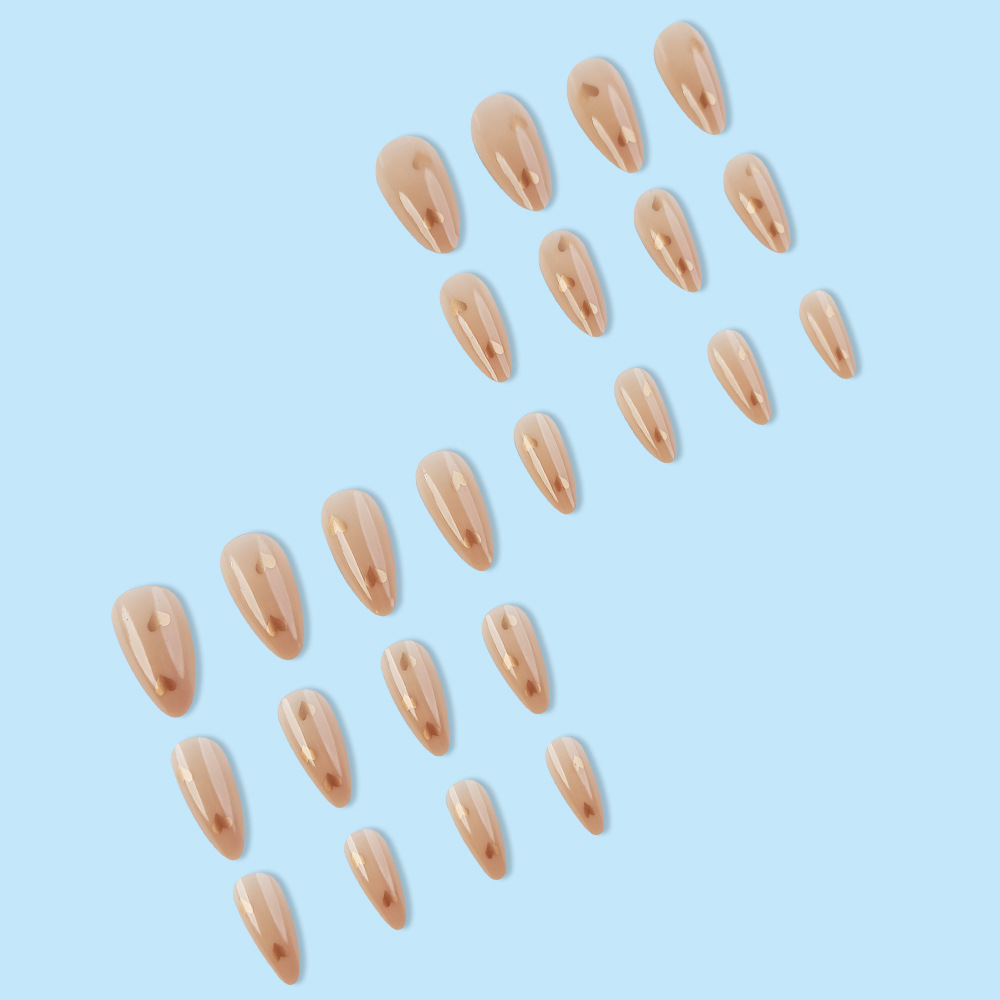 Uñas postizas de moda para exportación, pegatinas de uñas con corazón dorado, uñas postizas dulces y geniales, puntas de uñas a presión.