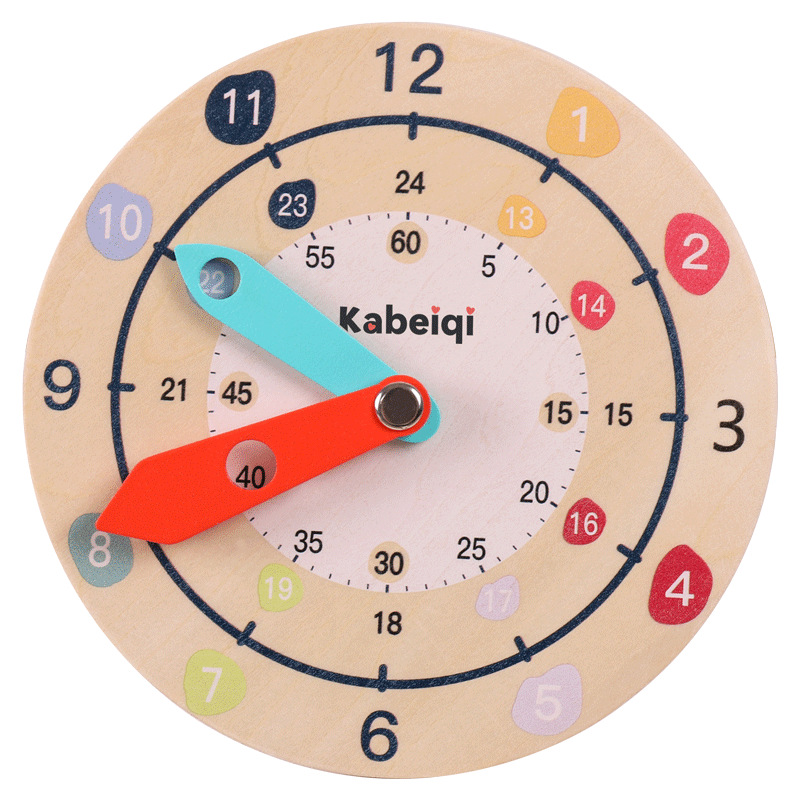 Reloj de madera modelo kindergarten Escuela Primaria Primer Grado reloj de enseñanza ayudas didácticas niños aprendizaje tiempo conciencia aprendizaje ayudas de aprendizaje