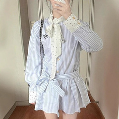 学院风蝴蝶结条纹衬衫连衣裙子女秋季2025新款小个子气质穿搭短裙