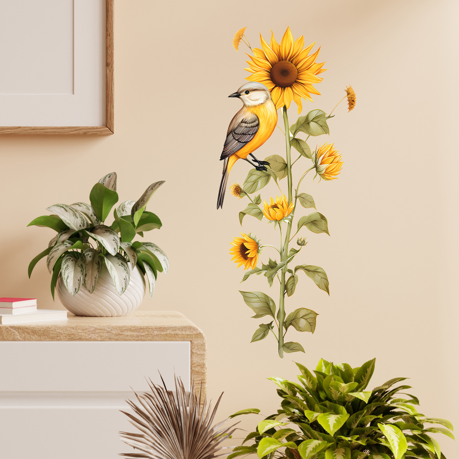 MS-G087 New Painted Sunlight Sunflower Bird Bedroom Living Room Doors and Windows Home Wall Decorative Wall Stickers