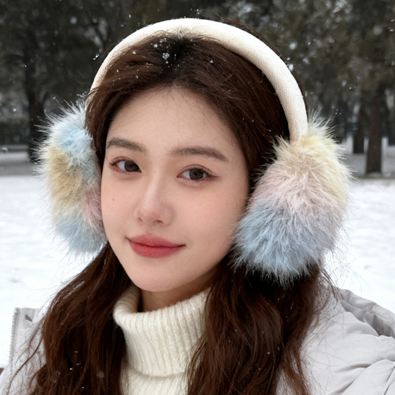 冬季光板简约仿狐狸毛折叠耳罩女长毛保暖防冻护耳朵耳暖耳捂跨境