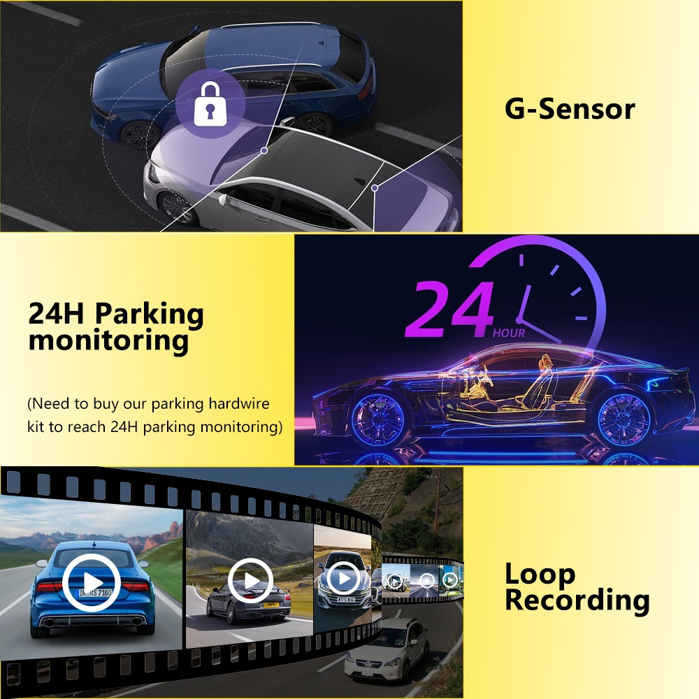 Cross-Border 3.16inch Three-Camera 1080P+480+480+Wifi Dash Cam High-Definition Three-Lens Recorder