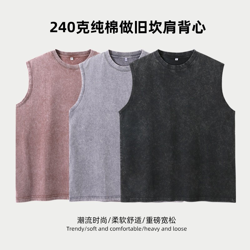 Chic Men's Fashion Western Streetwear Oversized Sweatshirts Casual Tank Tops Summer Heavyweight 100% Cotton T-Shirts sleeveless shirts for Instagram Cross-border Shipping