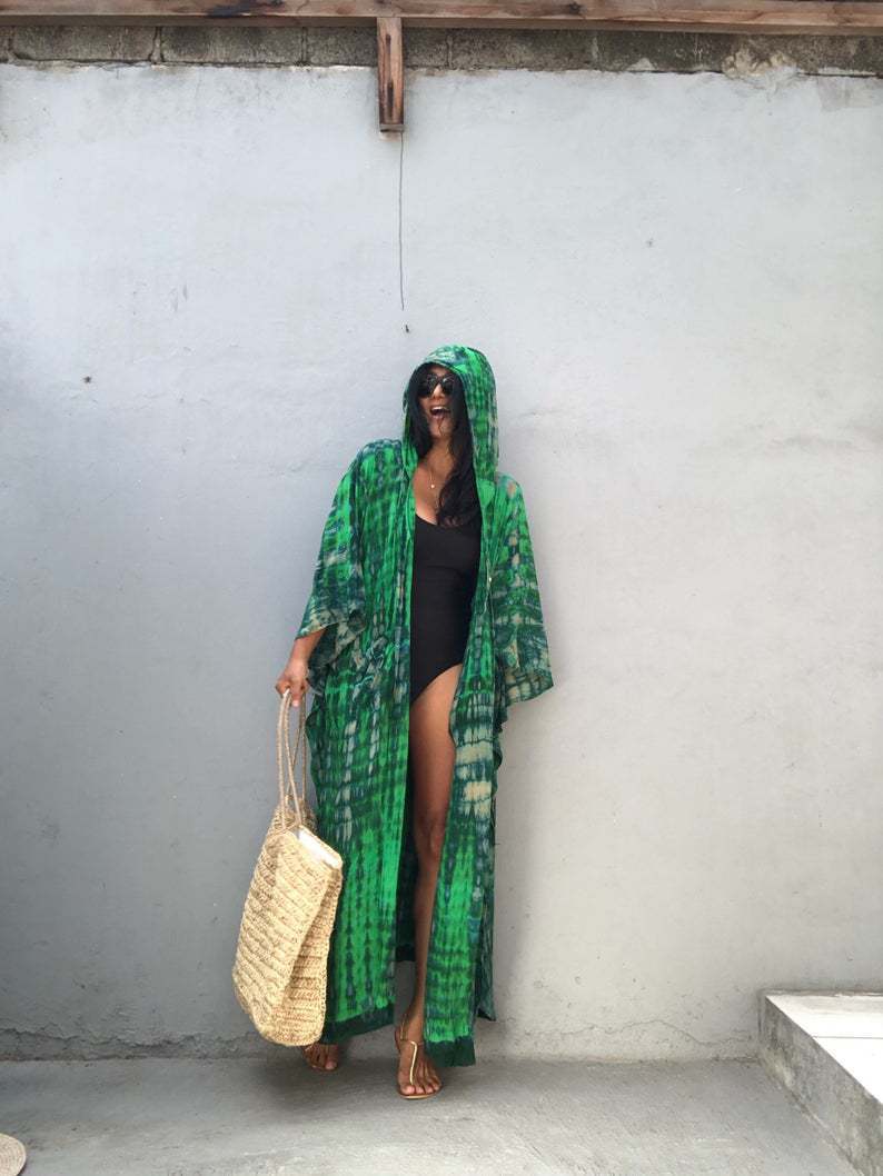 Rayon Water Print Bikini Cover up Loose Dress Sexy Cardigan Beach Sun Protection Shirt European American Style Women's Clothing Swimwear_ecoleips.com