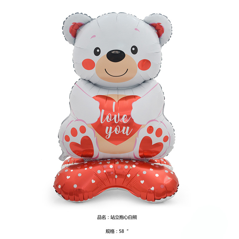 Día de San Valentín globo base 4D de pie amor globo oso Tema de dibujos animados diseño Gran Pollo corazón columna globo