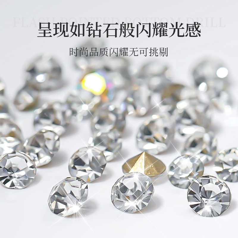 Joyas japonesas de diamantes de fondo puntiagudo de uñas de 12 cuadros Wen Wizard con el mismo estilo de diamantes de imitación de vidrio AB transparente decoración de diamantes de pila de uñas