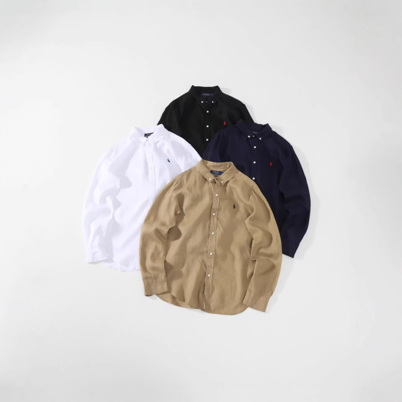 Cross-Border Supply R*L Ralph 100% Linen Shirt, Solid Color Classic Turn-Down Collar Shirt, Unisex Couple Style Ins Cross-Border Supply R*L Ralph 100% Linen Shirt, Solid Color Classic Turn-Down Collar Shirt, Unisex Couple Style Ins