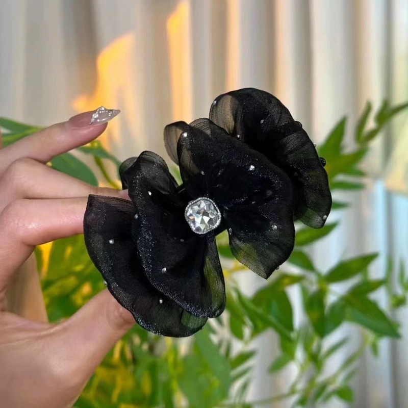 New Silk Yarn Ball Head Grab Clip Sauerse Fashion Black Chanel Style Hairpin Korean Style Chanel Style Pony Tail Hairpin