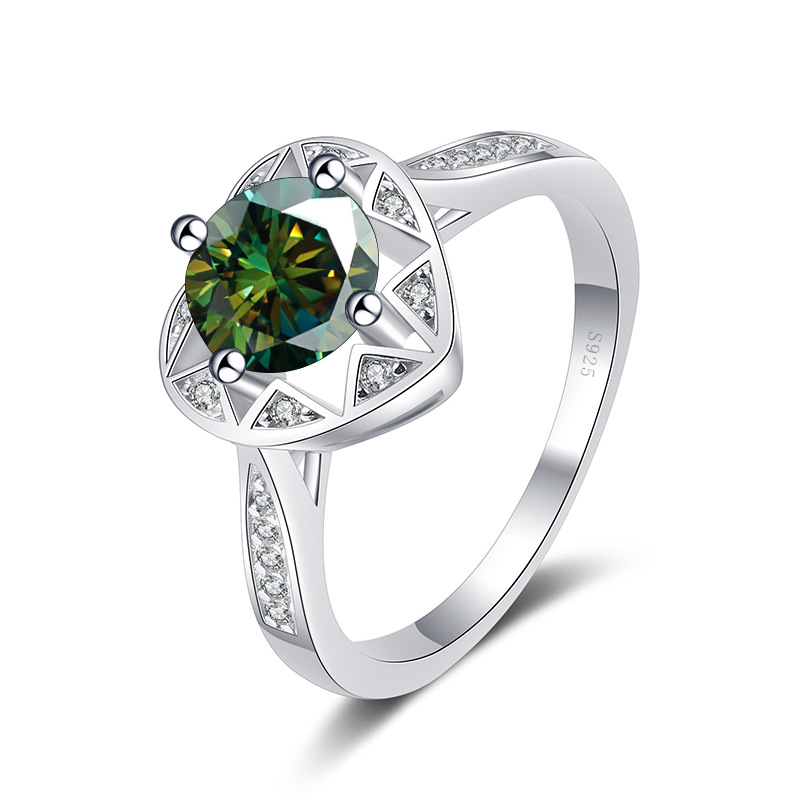 Ventas transfronterizas calientes S925 plata redonda 1 quilates anillo de piedra de moissanita estilo simple anillo de moda