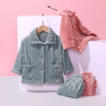 新款春秋冬季儿童法兰绒睡衣女宝宝男宝宝童家居服珊瑚绒套装加厚