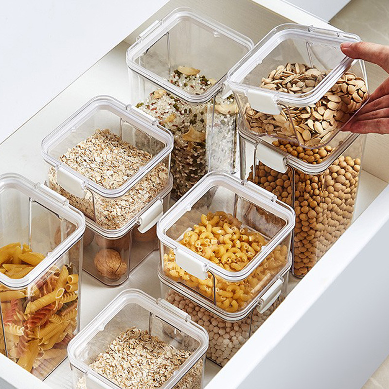 Food-Grade Transparent Plastic Sealed Jar Storage Box Square Thickened Storage Jar with Lid Grain Storage Jar
